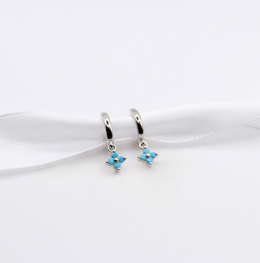 Silver and Turquoise Huggie Hoops