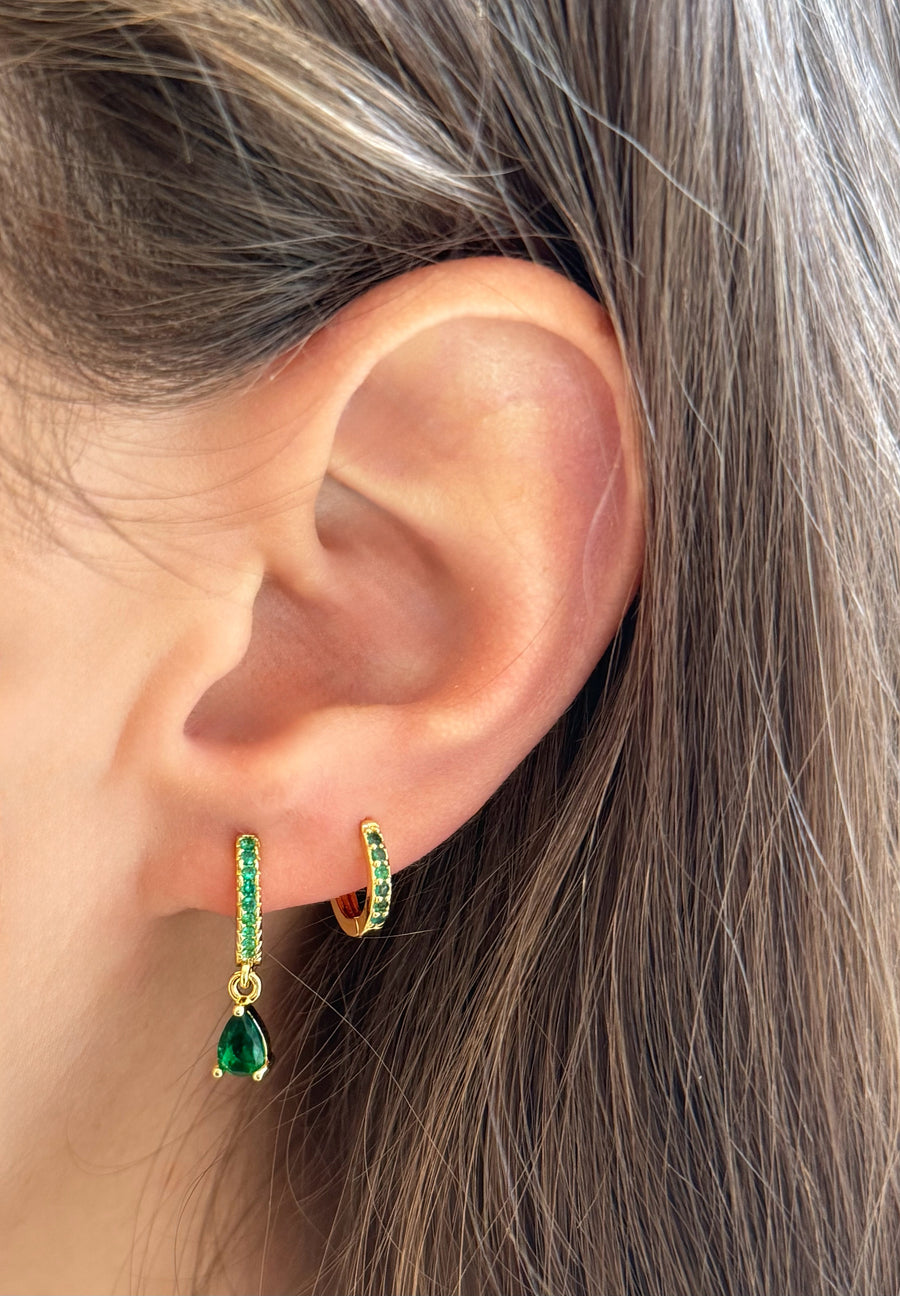 Crystal and Gold Drop Hoop Earrings
