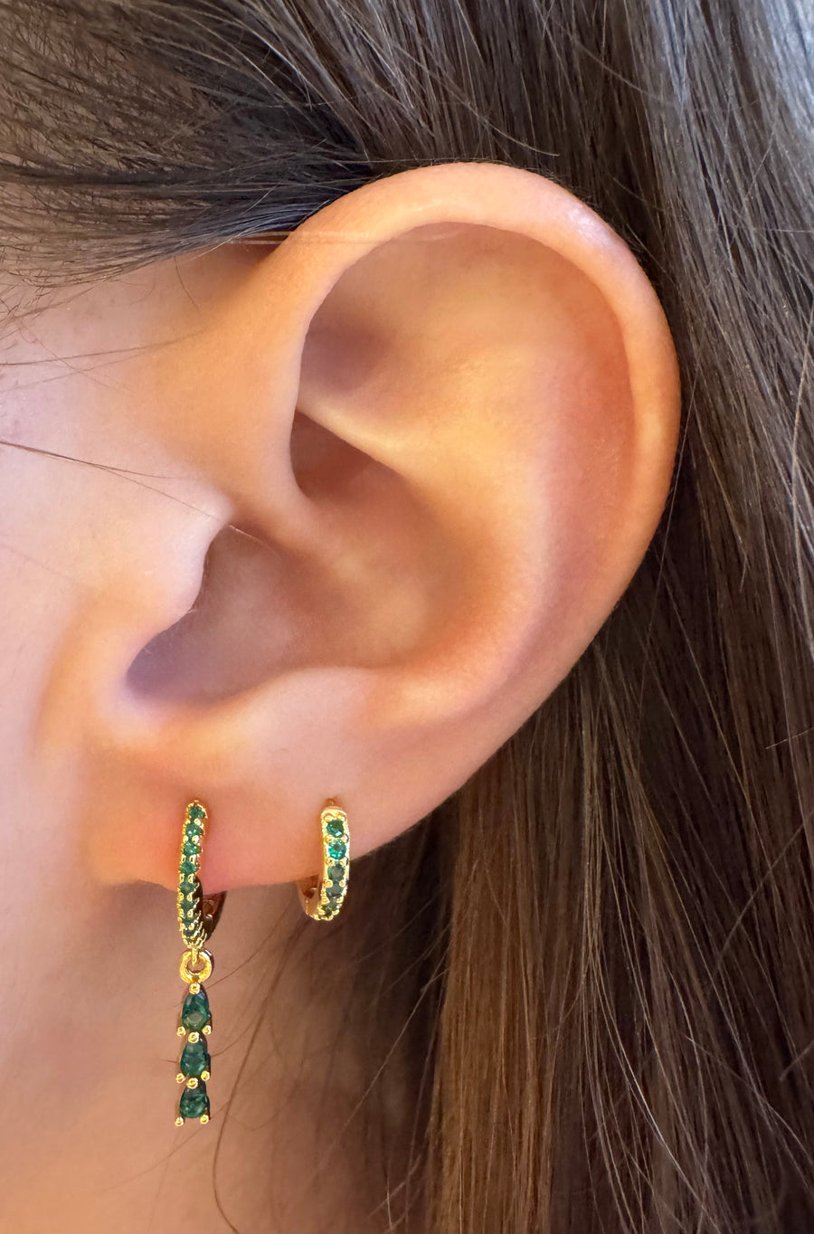 Turquoise and Gold Drop Huggie Hoops