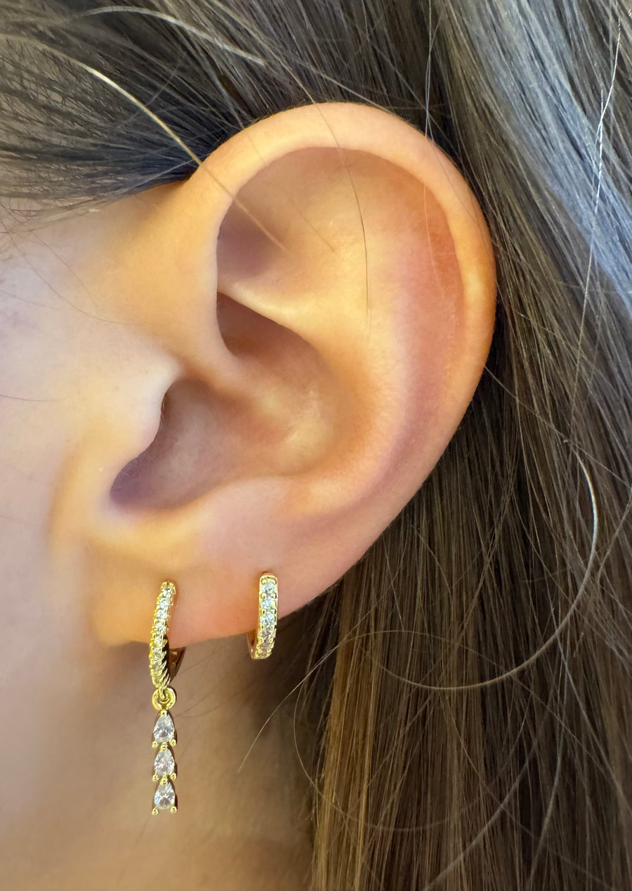 Turquoise and Gold Drop Huggie Hoops