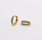 Turquoise and Silver Huggie Hoops