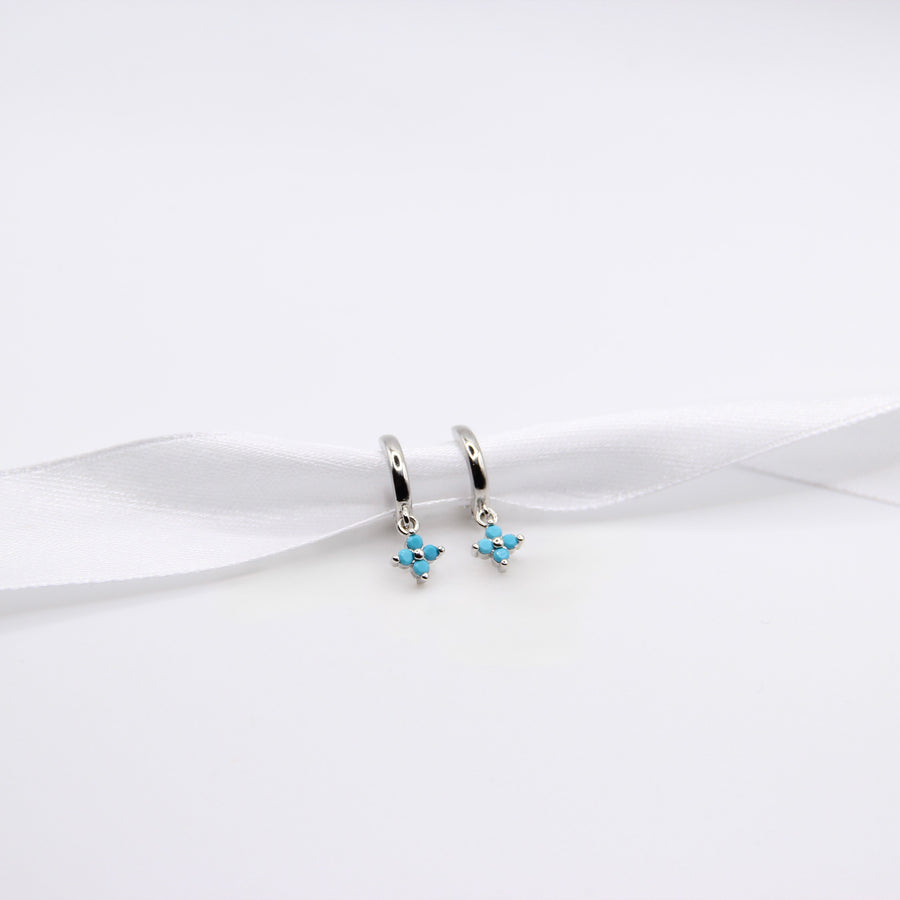 Silver and Turquoise Huggie Hoops