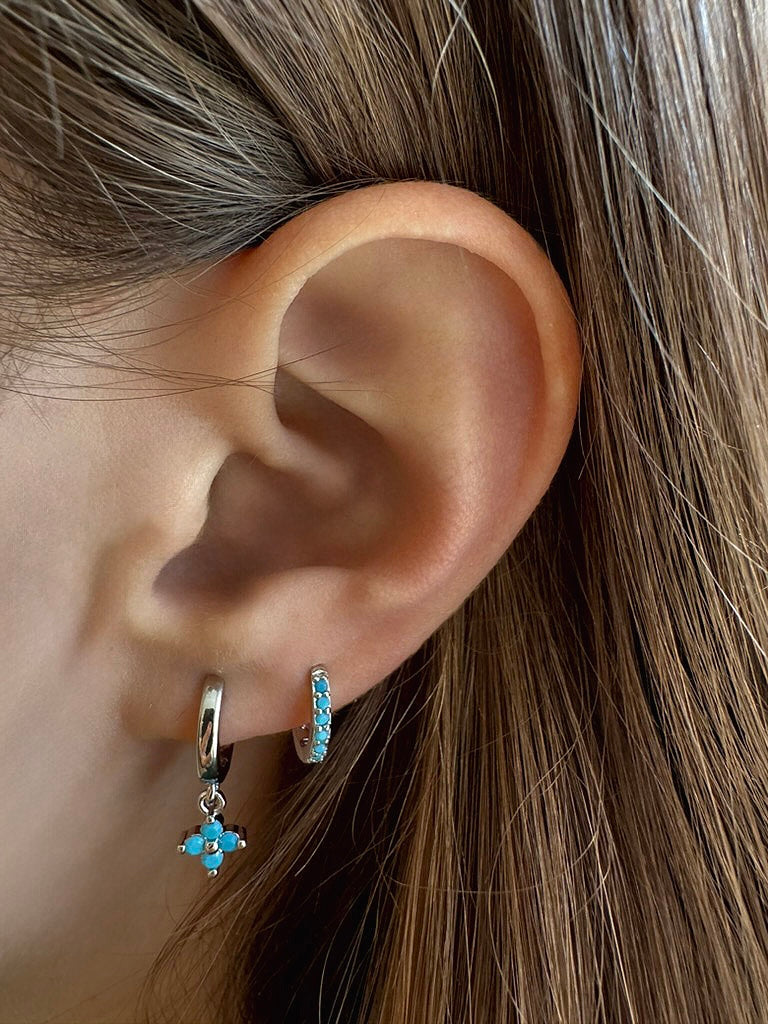 Silver and Turquoise Huggie Hoops