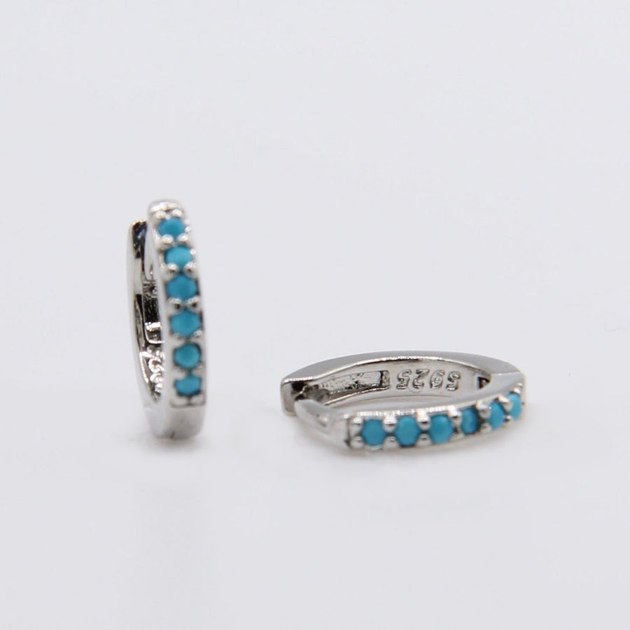 Turquoise and Silver Huggie Hoops