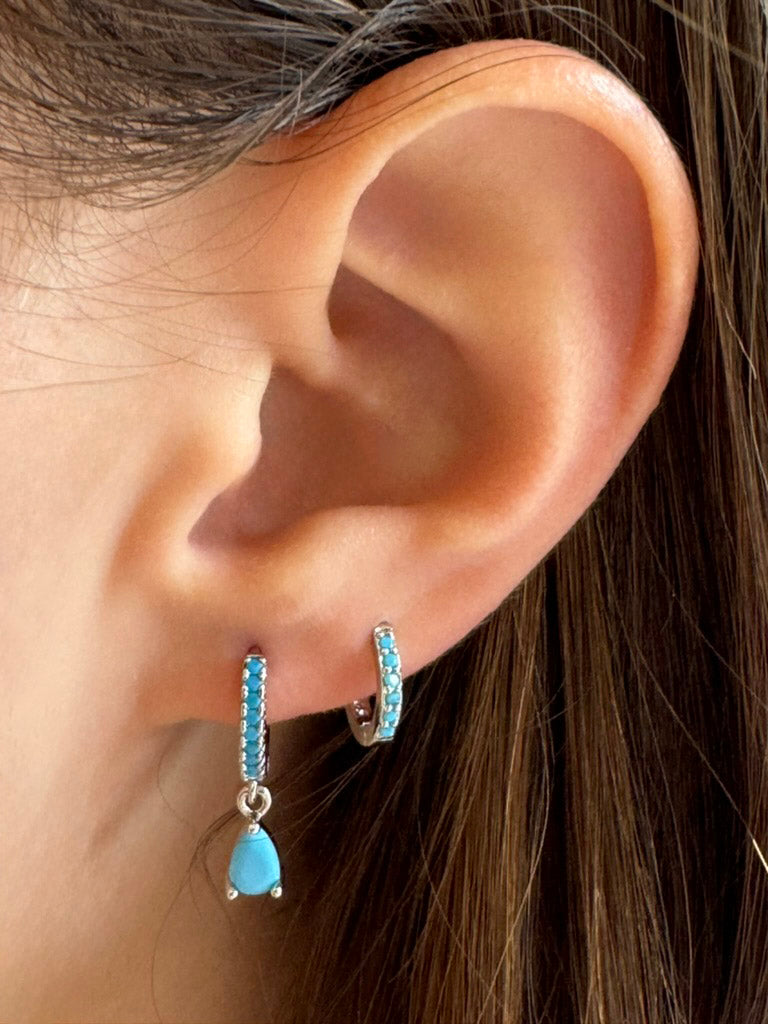 Turquoise and Silver Huggie Hoops