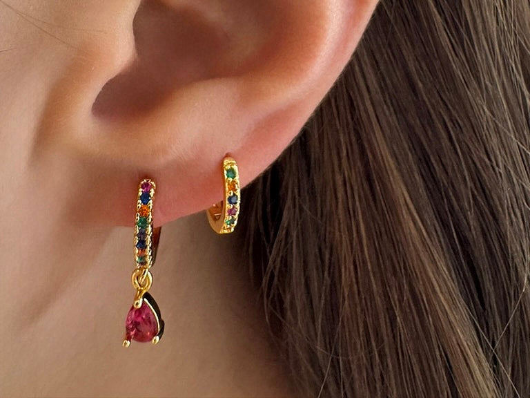 Multicoloured Crystal Drop Hoop Earrings