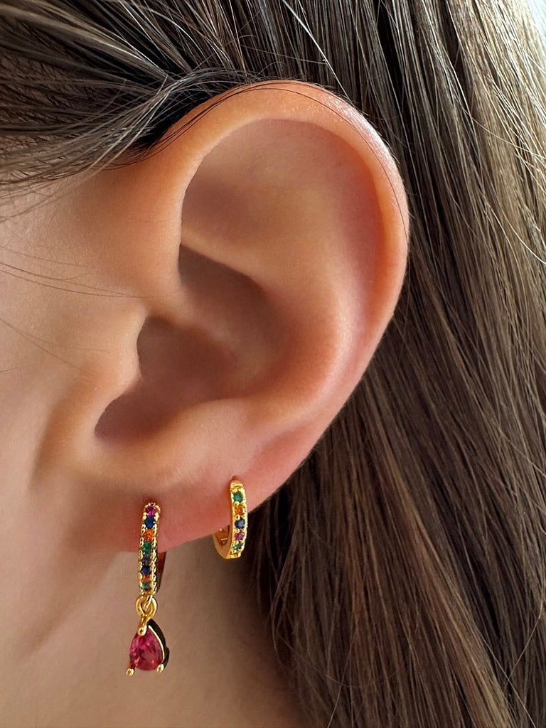 Multicoloured Crystal Drop Hoop Earrings