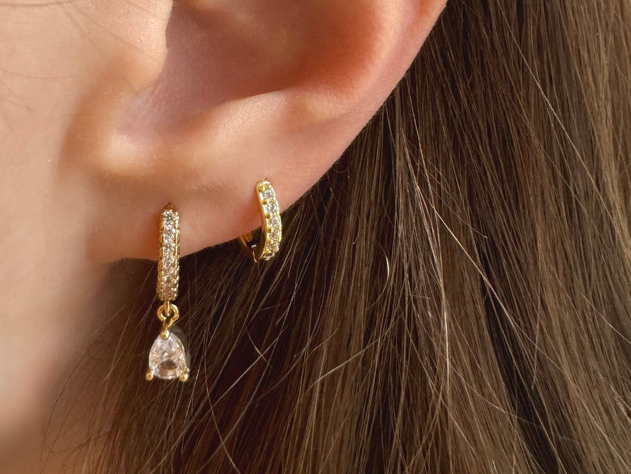 Crystal and Gold Drop Hoop Earrings