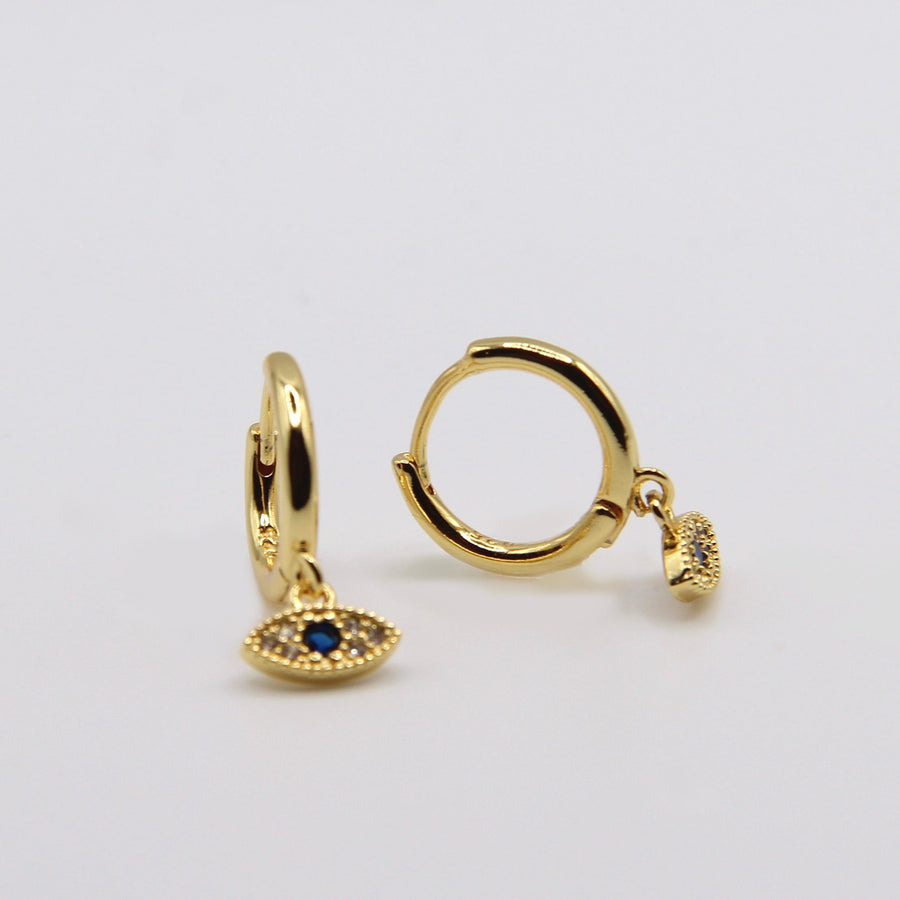 Gold Evil Eye Huggie Hoops