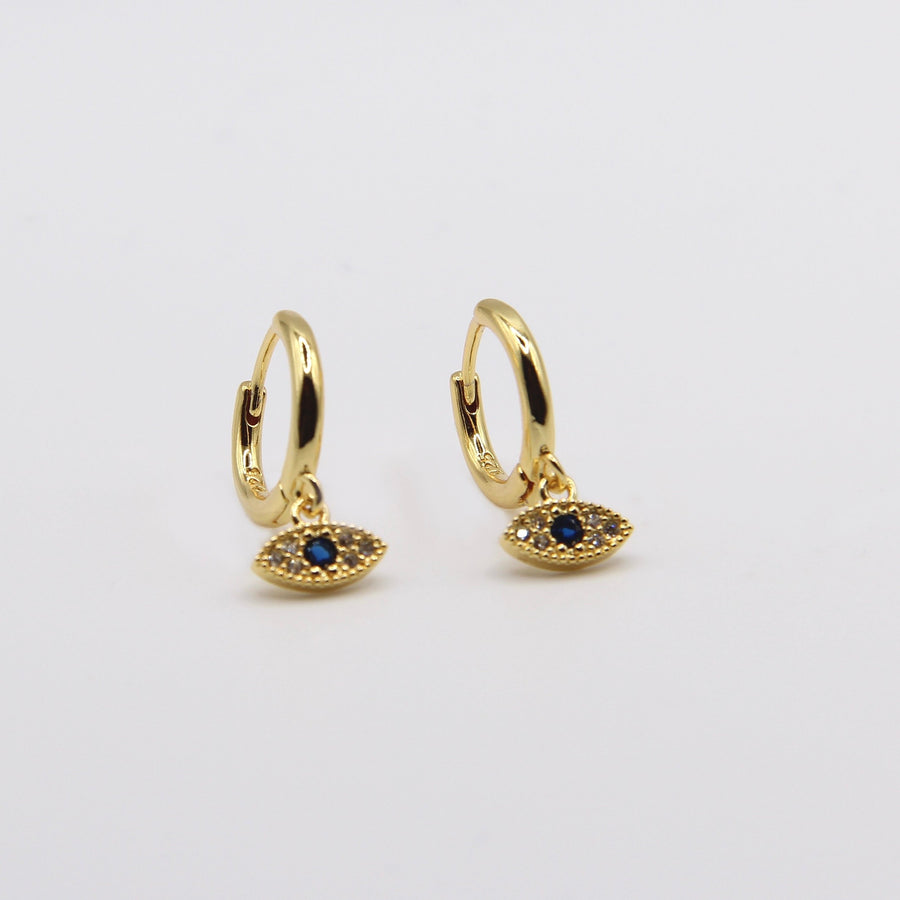 Gold Evil Eye Huggie Hoops