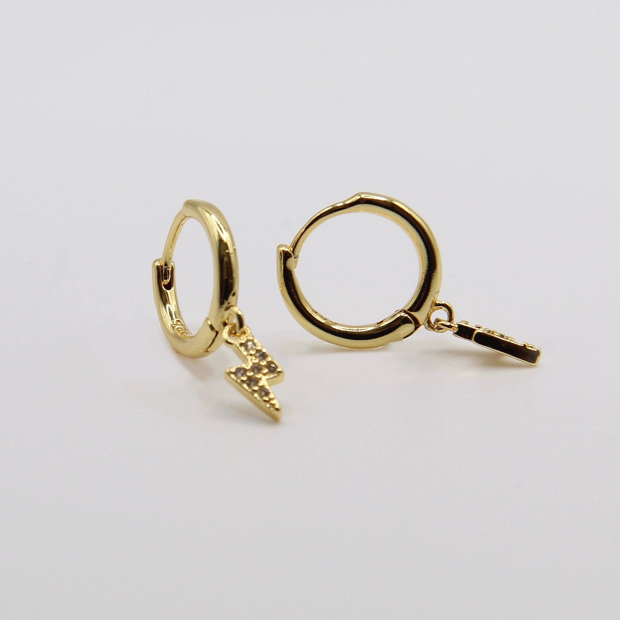 Gold Lightning Bolt Hoops