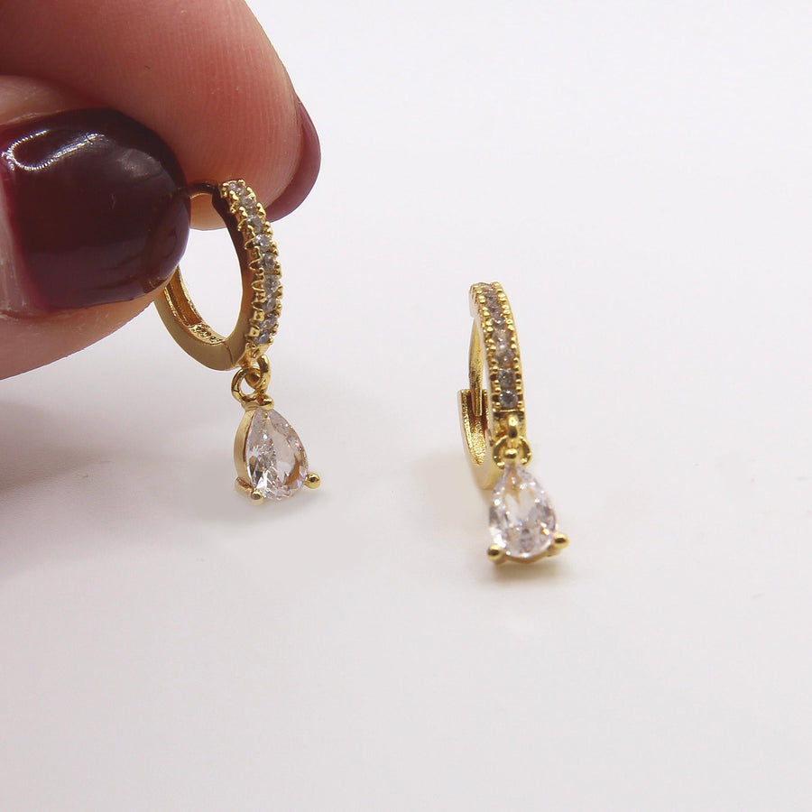 Crystal and Gold Drop Hoop Earrings