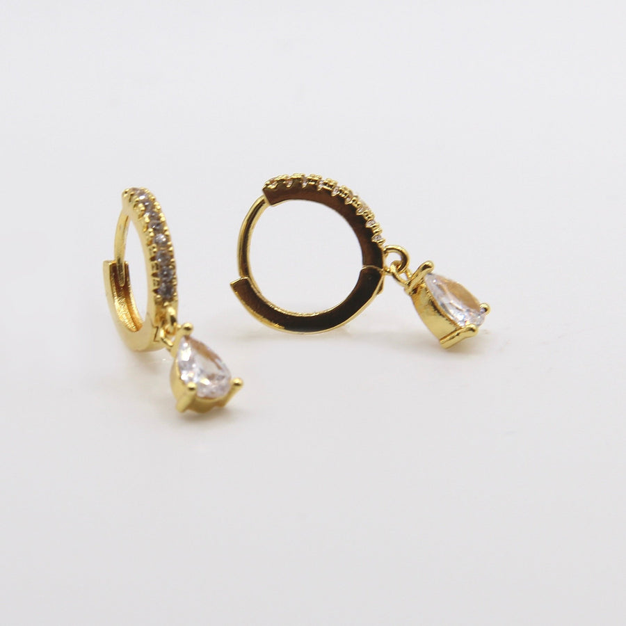 Crystal and Gold Drop Hoop Earrings