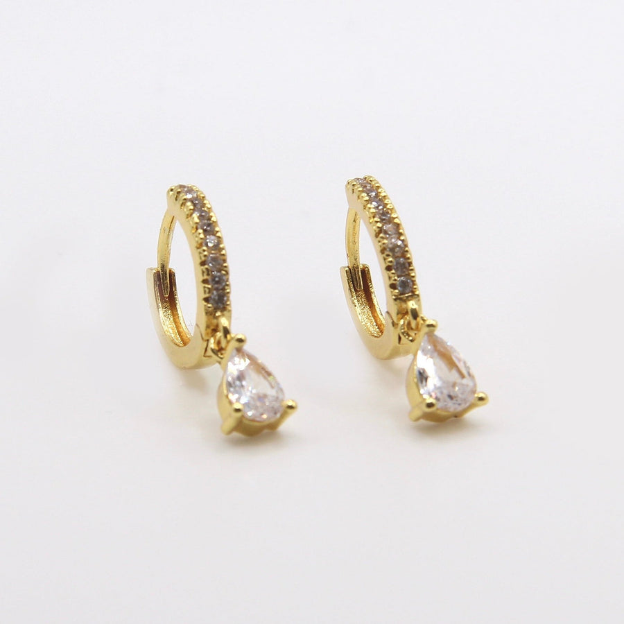 Crystal and Gold Drop Hoop Earrings