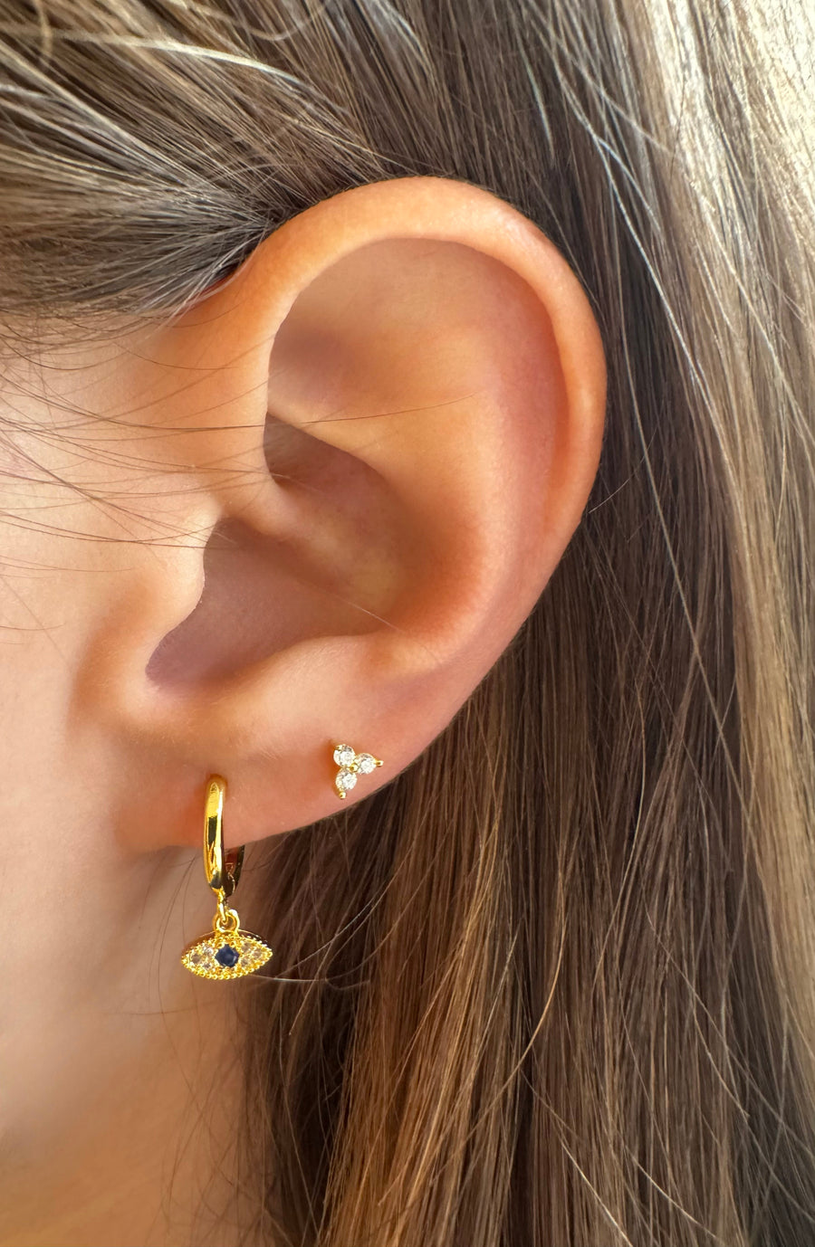 Gold Evil Eye Huggie Hoops